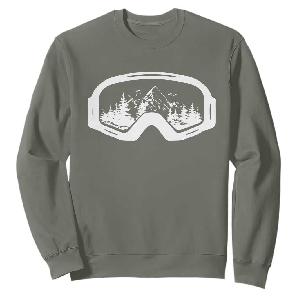 Skiing Sweatshirt Skiing Goggles Snow Wintersport Ski Snowboard TS10 Military Green Print Your Wear