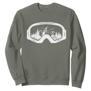 Skiing Sweatshirt Skiing Goggles Snow Wintersport Ski Snowboard TS10 Military Green Print Your Wear