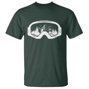 Skiing T Shirt Skiing Goggles Snow Wintersport Ski Snowboard TS10 Dark Forest Green Print Your Wear