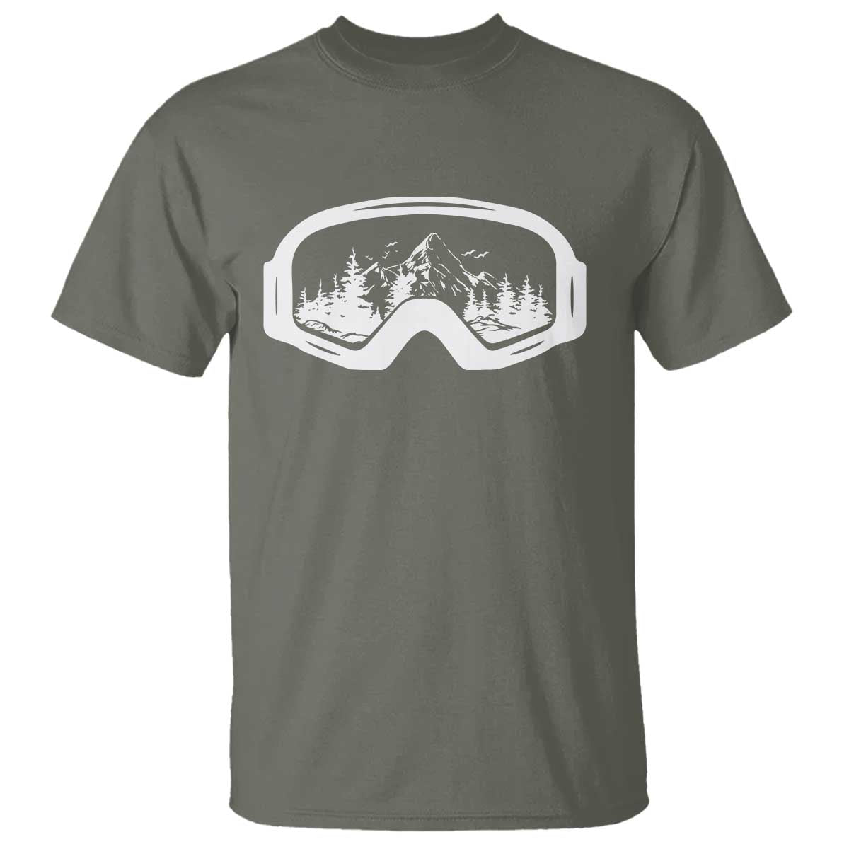 Skiing T Shirt Skiing Goggles Snow Wintersport Ski Snowboard TS10 Military Green Print Your Wear