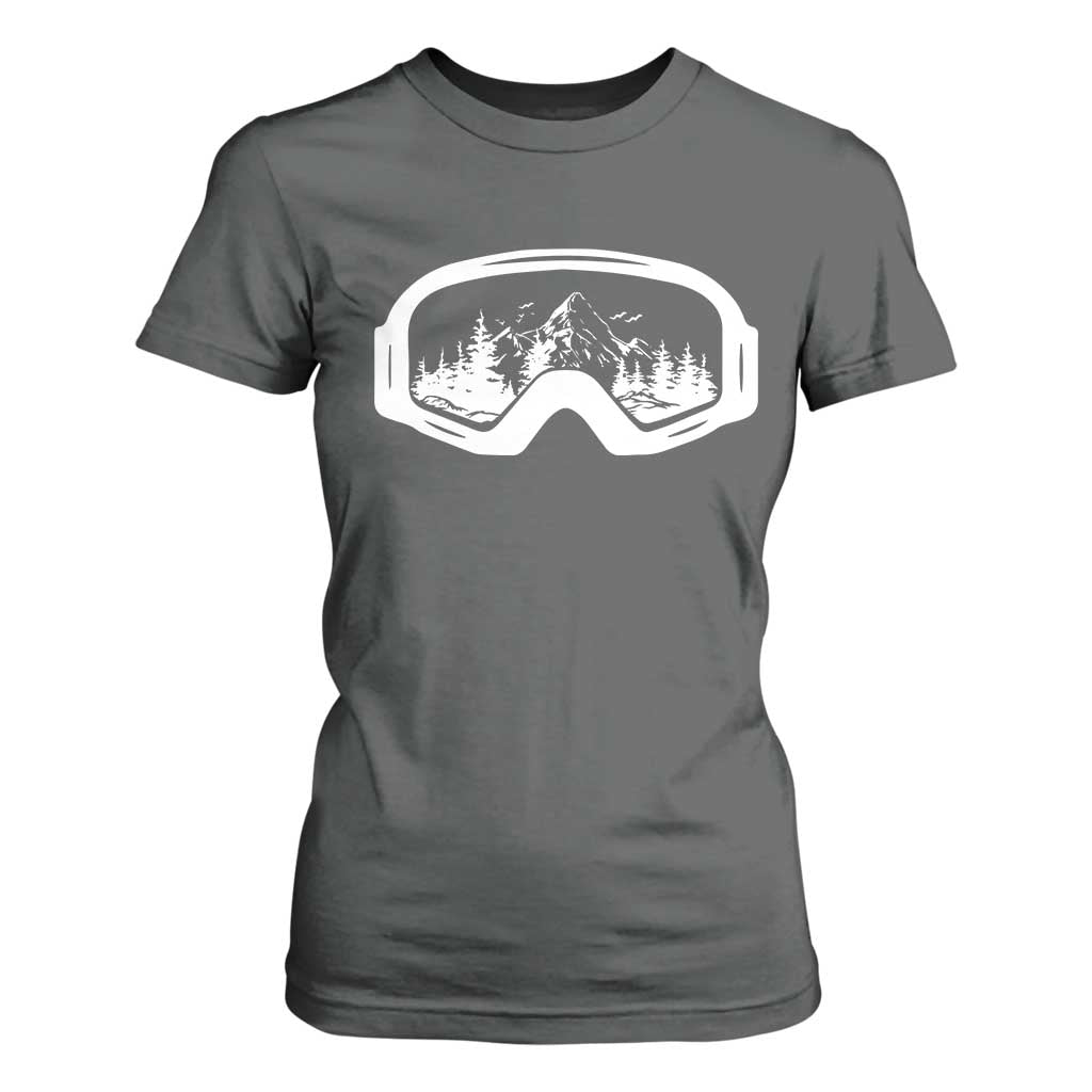 Skiing T Shirt For Women Skiing Goggles Snow Wintersport Ski Snowboard TS10 Dark Heather Print Your Wear
