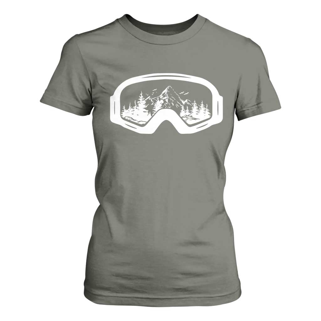 Skiing T Shirt For Women Skiing Goggles Snow Wintersport Ski Snowboard TS10 Military Green Print Your Wear