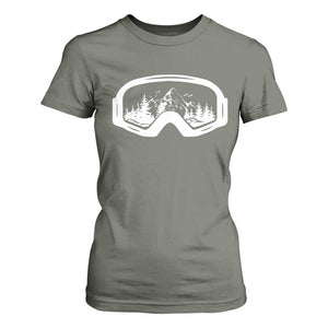 Skiing T Shirt For Women Skiing Goggles Snow Wintersport Ski Snowboard TS10 Military Green Print Your Wear