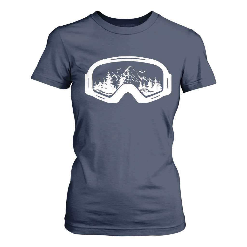 Skiing T Shirt For Women Skiing Goggles Snow Wintersport Ski Snowboard TS10 Navy Print Your Wear