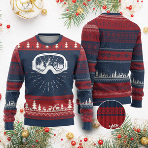 Skiing Knit Sweatshirt Skiing Goggles Snow Wintersport Ski Snowboard TS10 Burgundy Print Your Wear