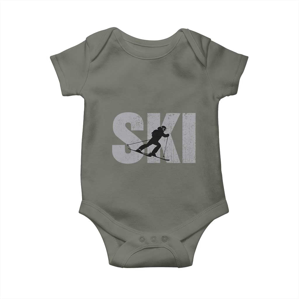Cool Distressed Skiing Baby Onesie for Skiers TS10 Military Green Print Your Wear