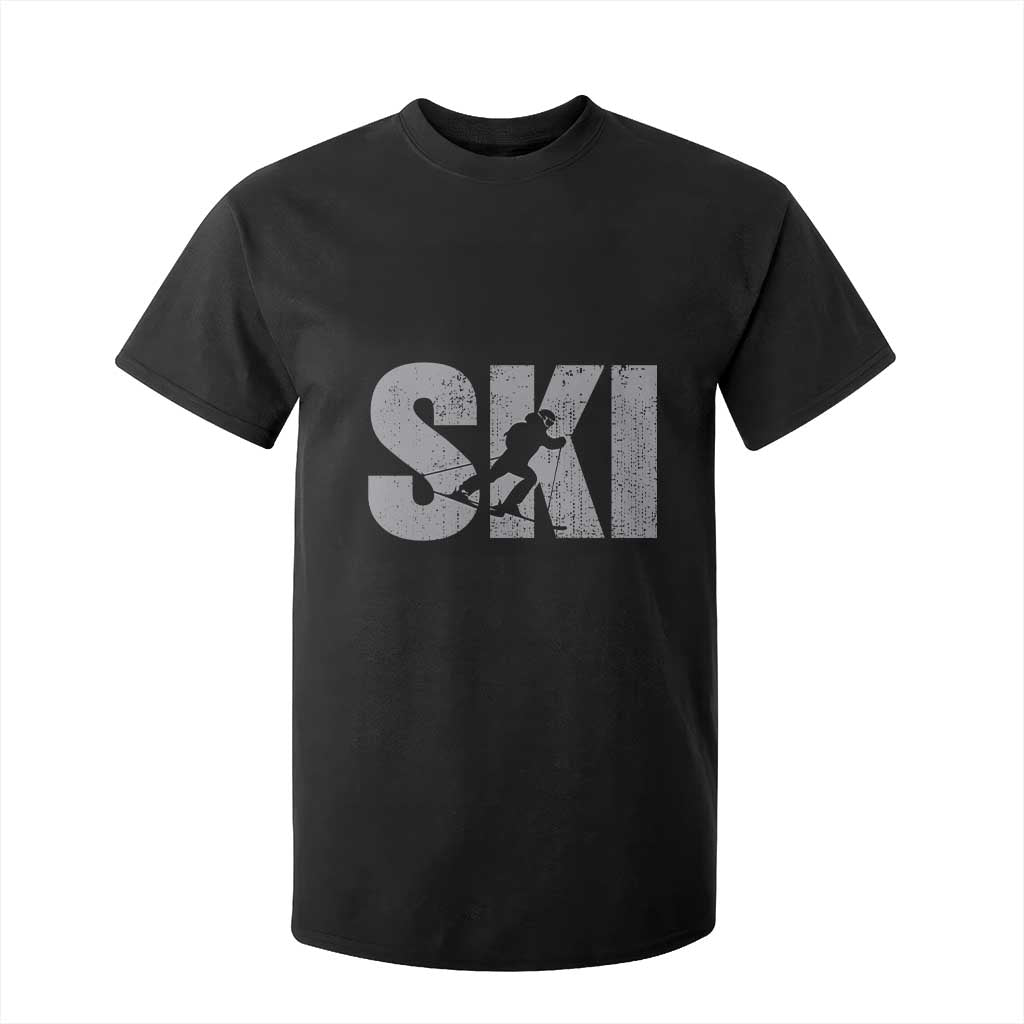 Cool Distressed Skiing T Shirt For Kid for Skiers TS10 Black Print Your Wear