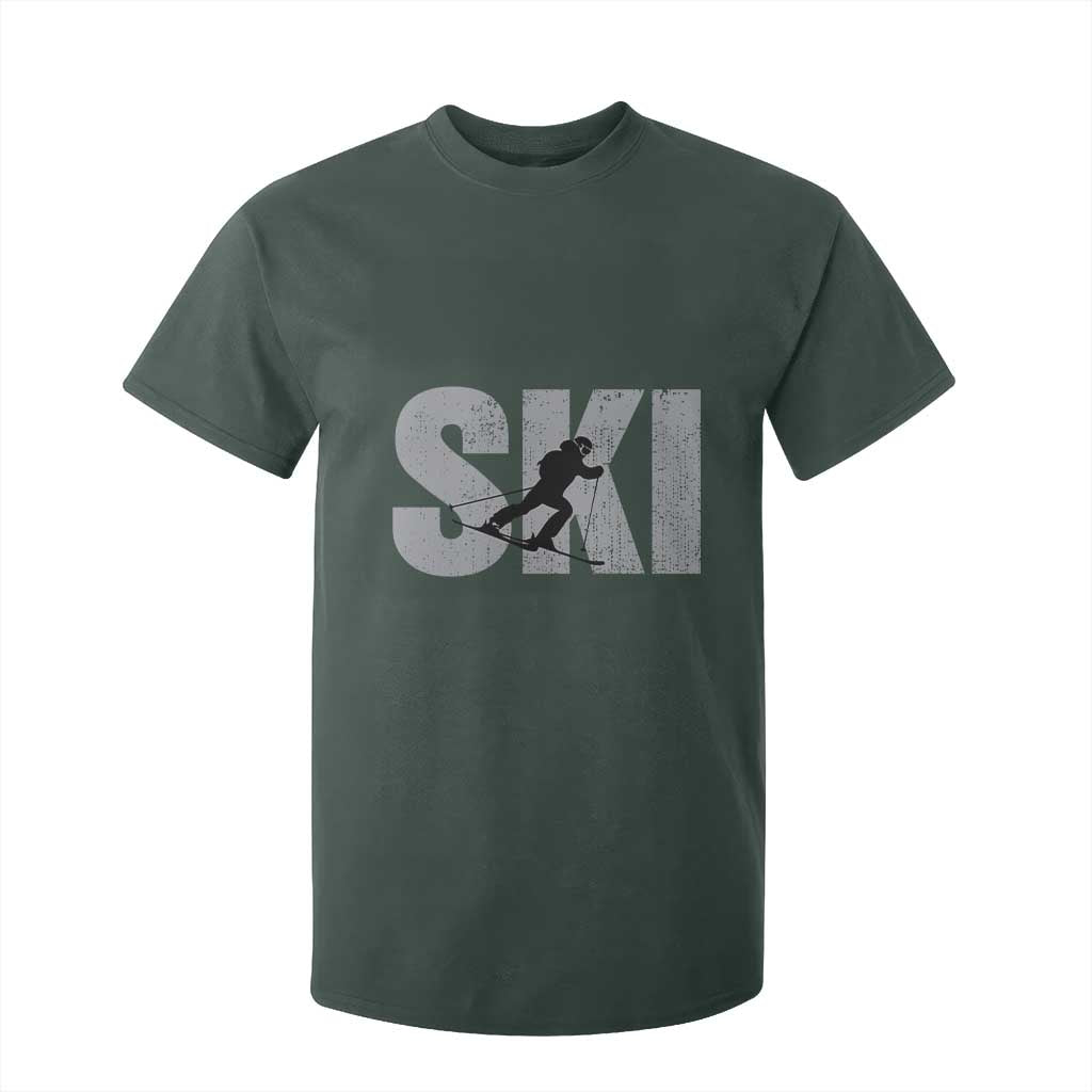 Cool Distressed Skiing T Shirt For Kid for Skiers TS10 Dark Forest Green Print Your Wear