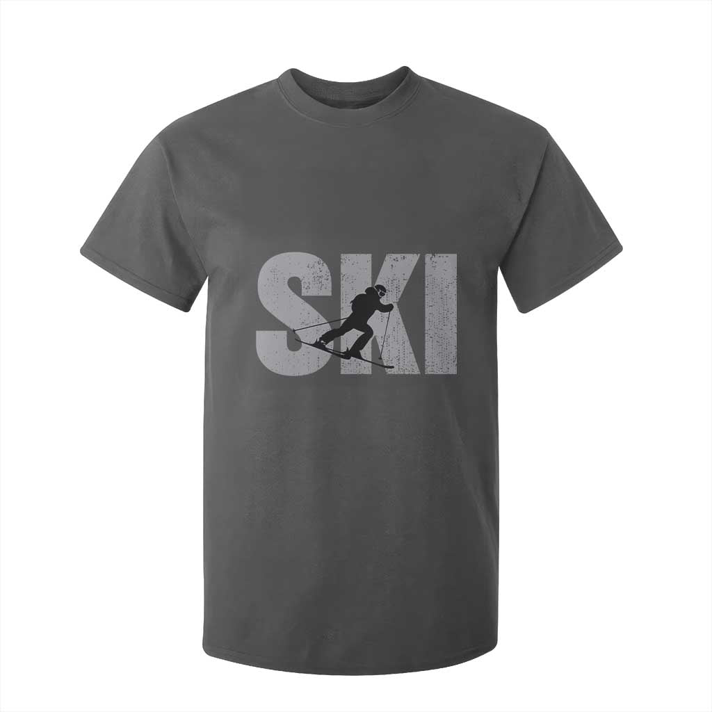 Cool Distressed Skiing T Shirt For Kid for Skiers TS10 Dark Heather Print Your Wear