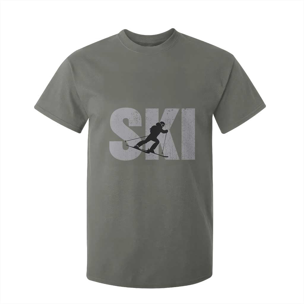 Cool Distressed Skiing T Shirt For Kid for Skiers TS10 Military Green Print Your Wear