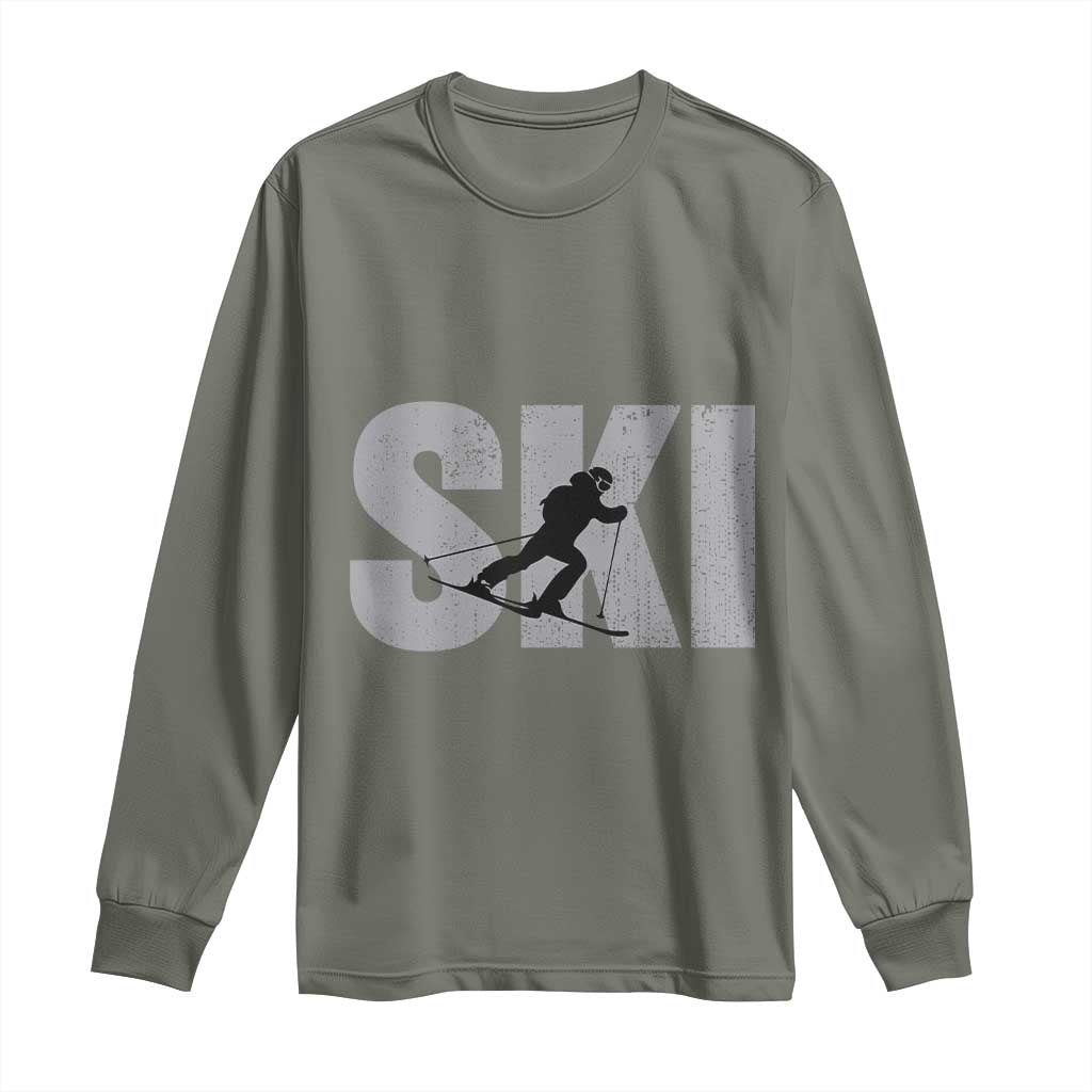 Cool Distressed Skiing Long Sleeve Shirt for Skiers TS10 Military Green Print Your Wear