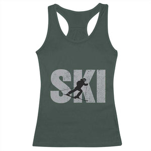 Cool Distressed Skiing Racerback Tank Top for Skiers TS10 Dark Forest Green Print Your Wear