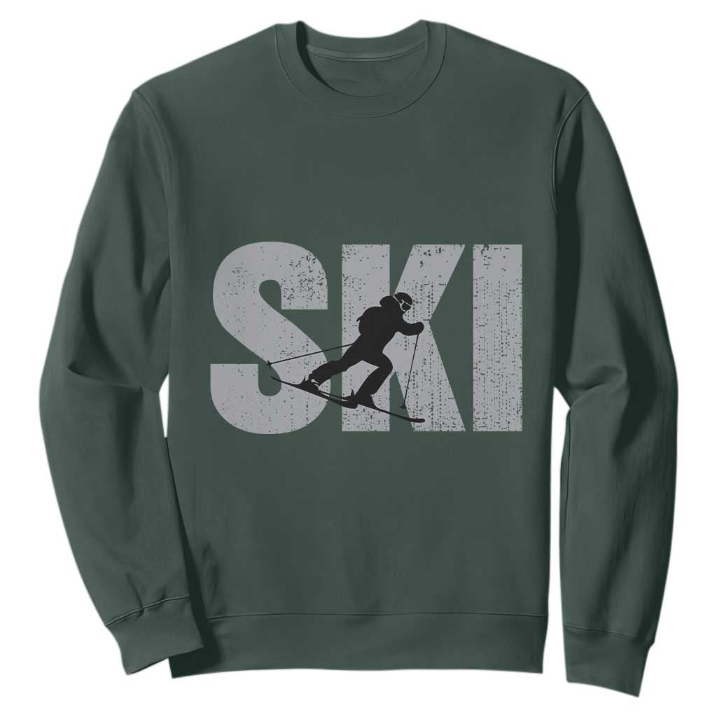 Cool Distressed Skiing Sweatshirt for Skiers TS10 Dark Forest Green Print Your Wear