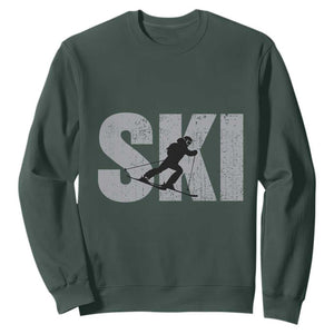 Cool Distressed Skiing Sweatshirt for Skiers TS10 Dark Forest Green Print Your Wear