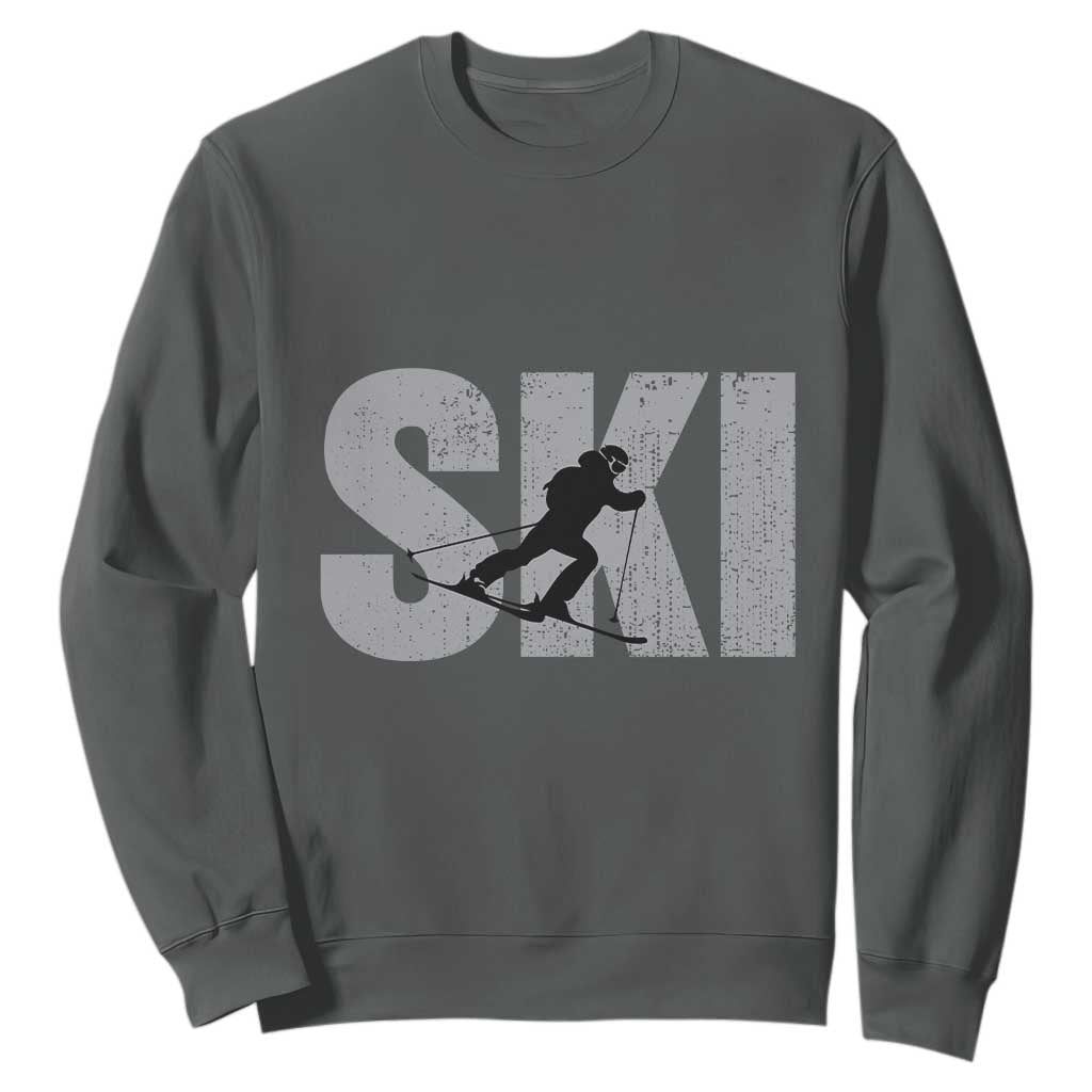 Cool Distressed Skiing Sweatshirt for Skiers TS10 Dark Heather Print Your Wear