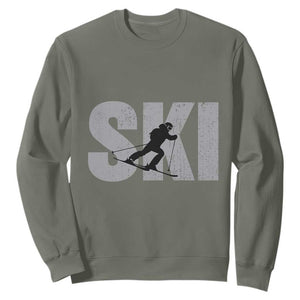 Cool Distressed Skiing Sweatshirt for Skiers TS10 Military Green Print Your Wear