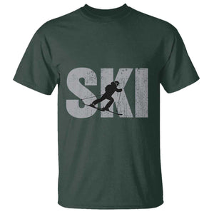 Cool Distressed Skiing T Shirt for Skiers TS10 Dark Forest Green Print Your Wear