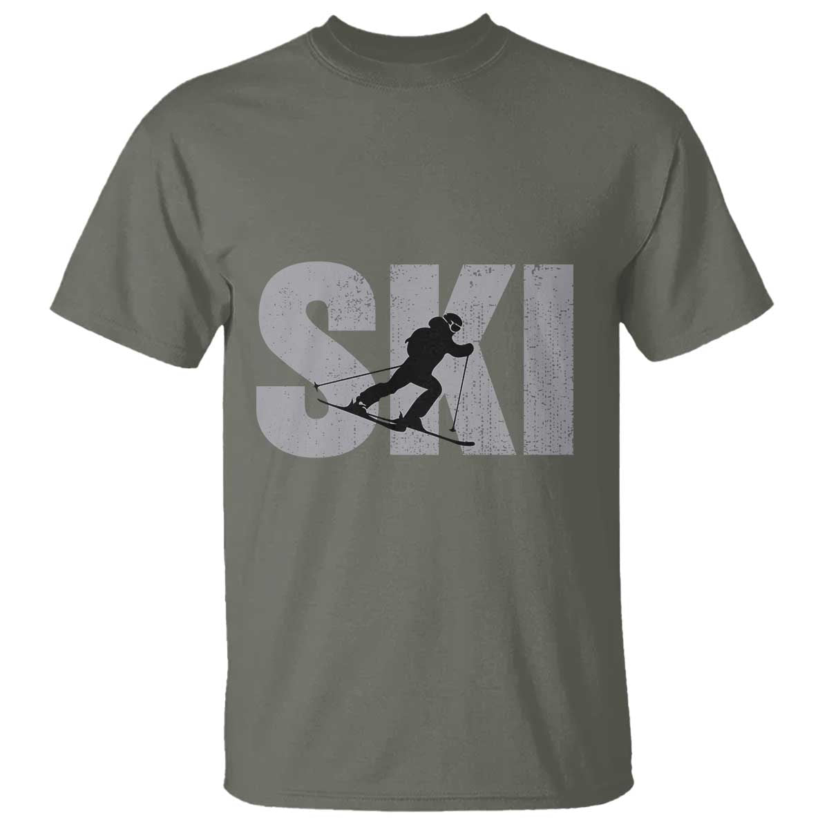 Cool Distressed Skiing T Shirt for Skiers TS10 Military Green Print Your Wear