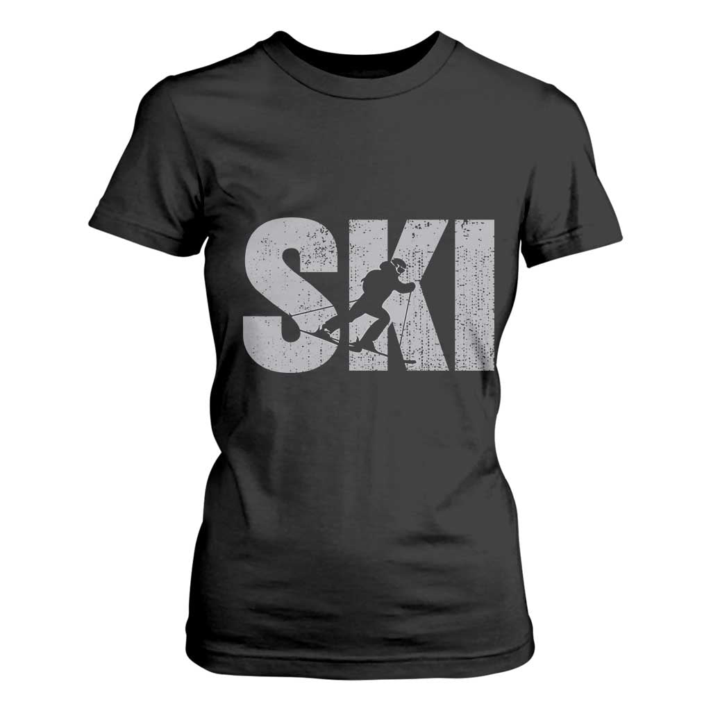 Cool Distressed Skiing T Shirt For Women for Skiers TS10 Black Print Your Wear
