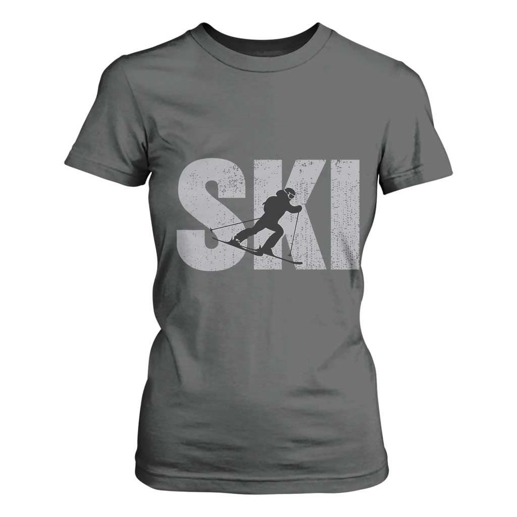 Cool Distressed Skiing T Shirt For Women for Skiers TS10 Dark Heather Print Your Wear