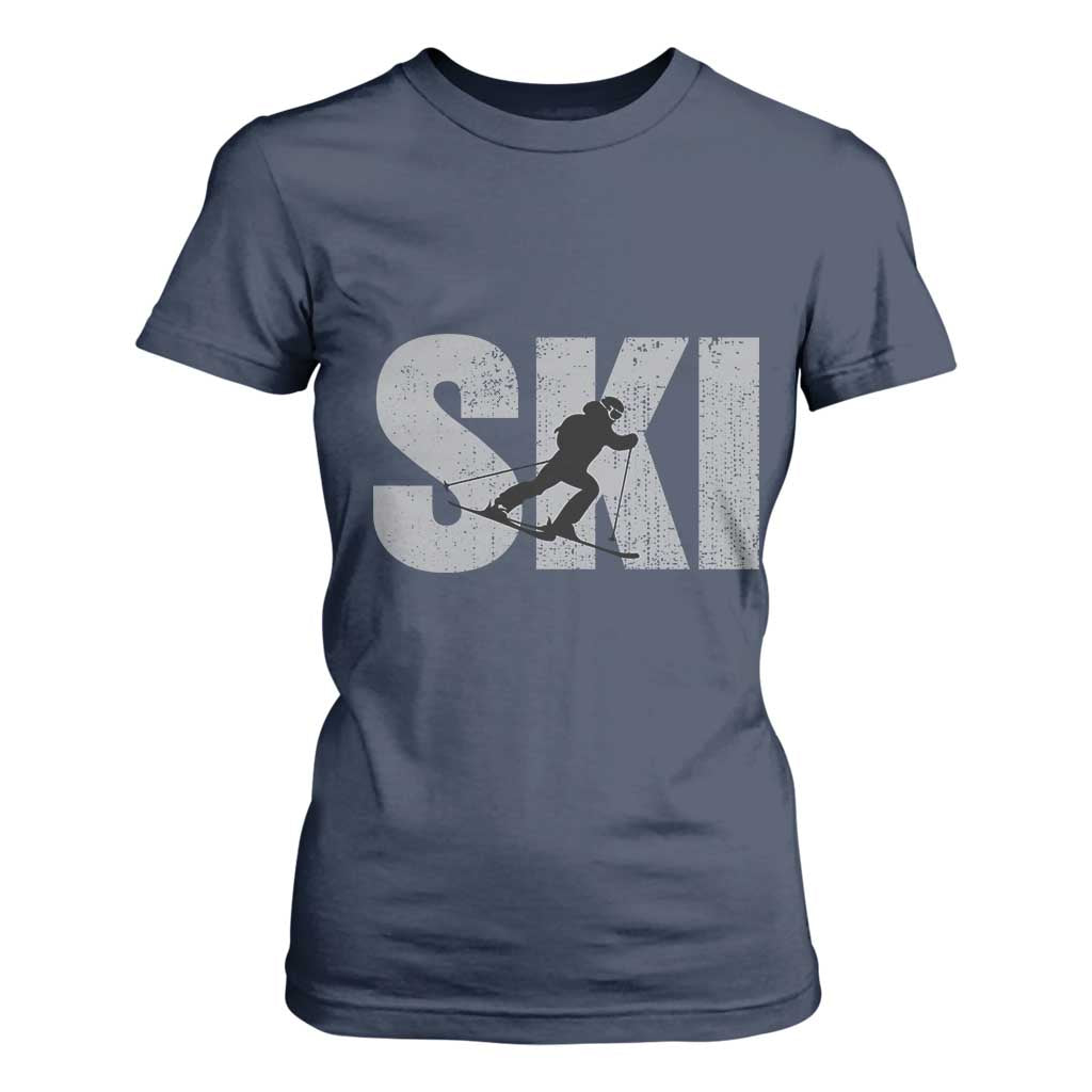 Cool Distressed Skiing T Shirt For Women for Skiers TS10 Navy Print Your Wear