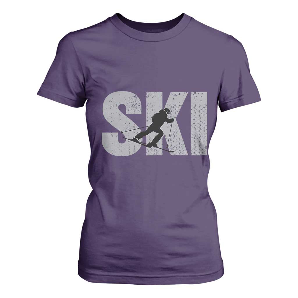 Cool Distressed Skiing T Shirt For Women for Skiers TS10 Purple Print Your Wear