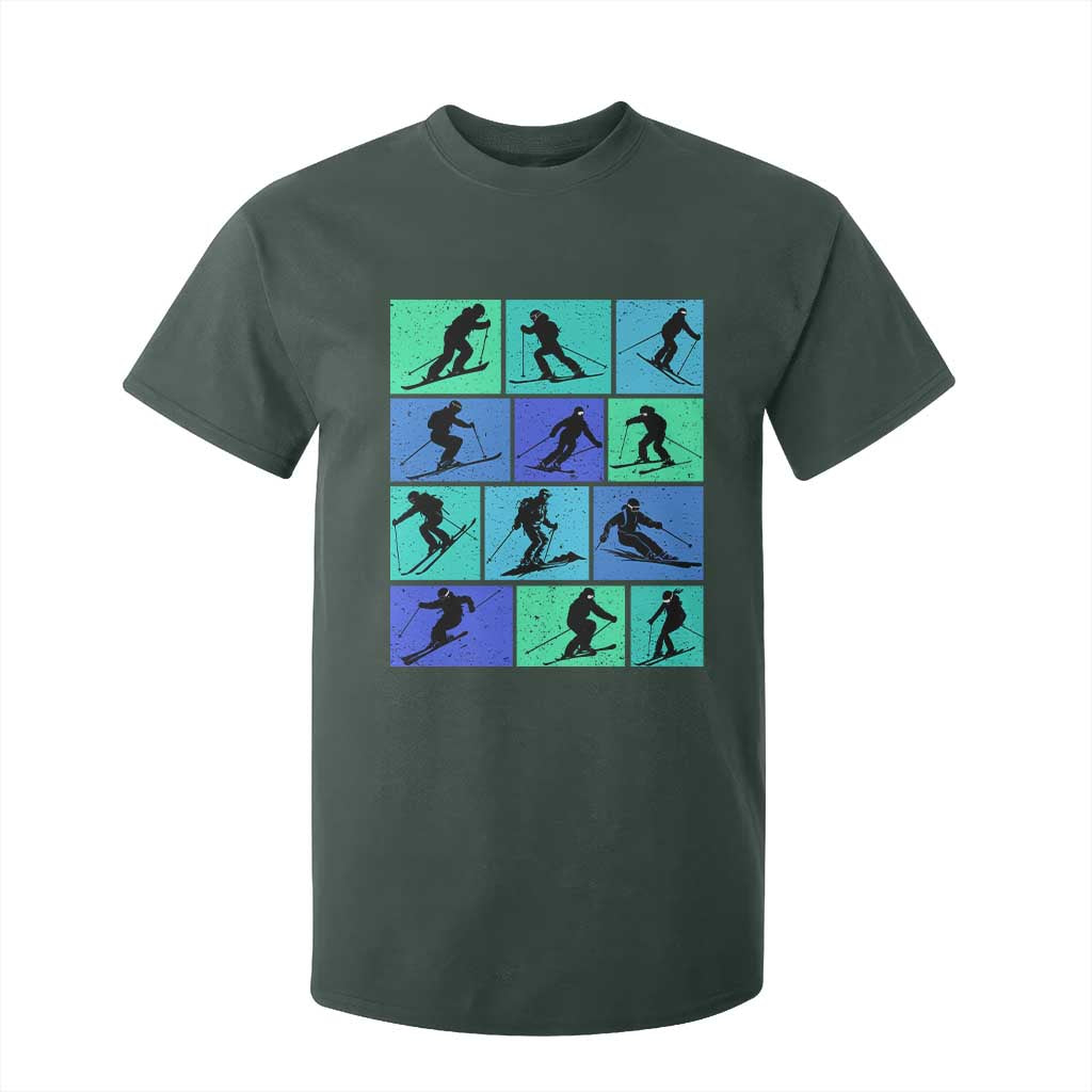 Skiing T Shirt For Kid for Skiers Wintersport Ski Snowboard TS10 Dark Forest Green Print Your Wear