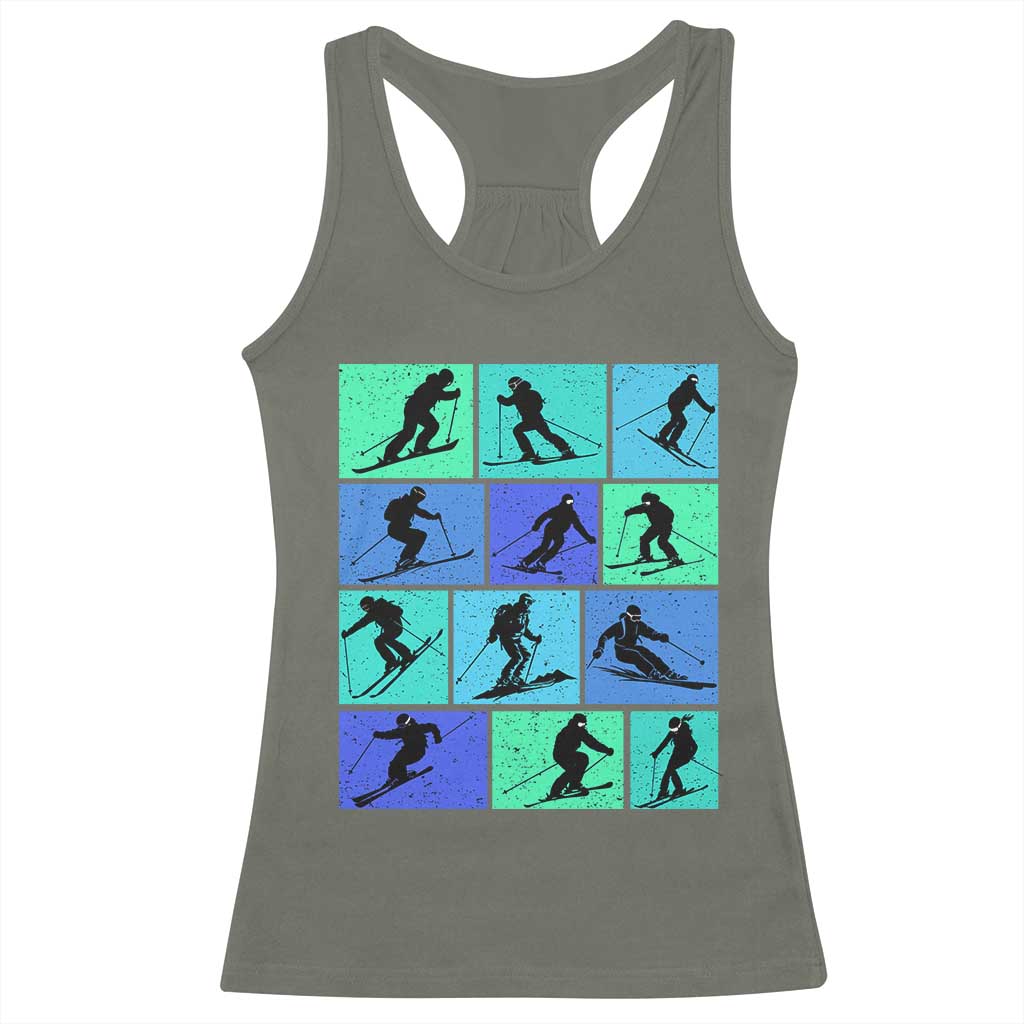 Skiing Racerback Tank Top for Skiers Wintersport Ski Snowboard TS10 Military Green Print Your Wear