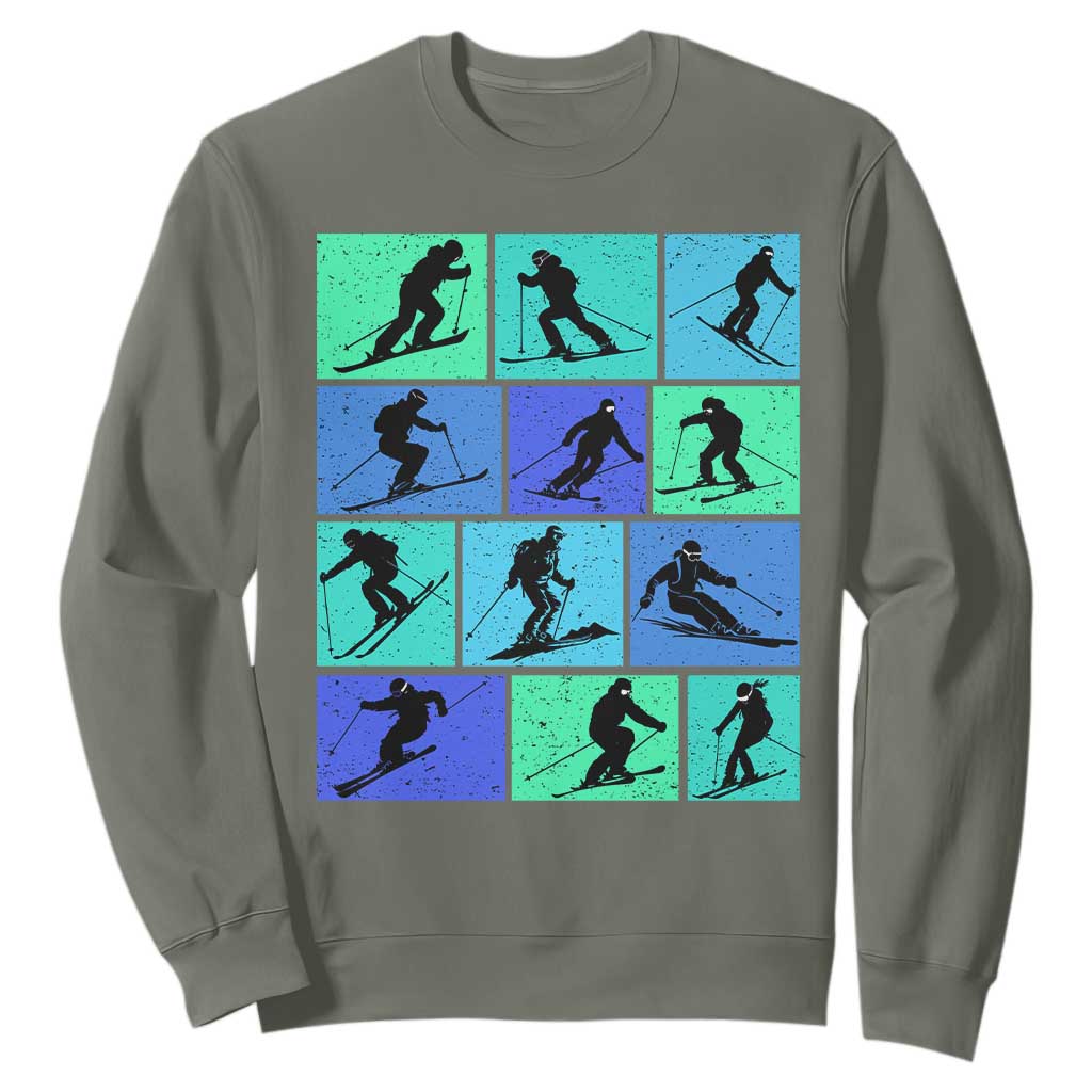 Skiing Sweatshirt for Skiers Wintersport Ski Snowboard TS10 Military Green Print Your Wear