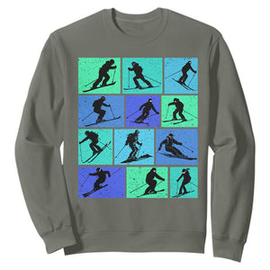Skiing Sweatshirt for Skiers Wintersport Ski Snowboard TS10 Military Green Print Your Wear
