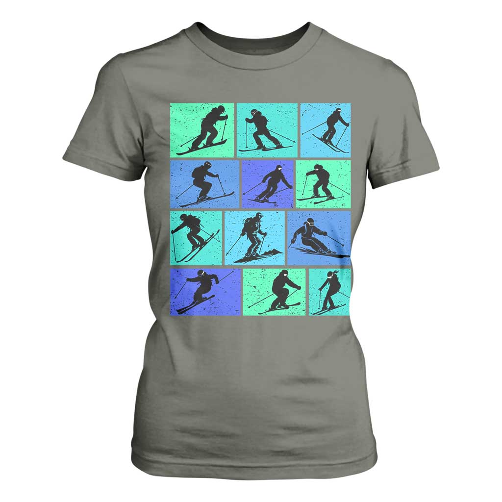 Skiing T Shirt For Women for Skiers Wintersport Ski Snowboard TS10 Military Green Print Your Wear
