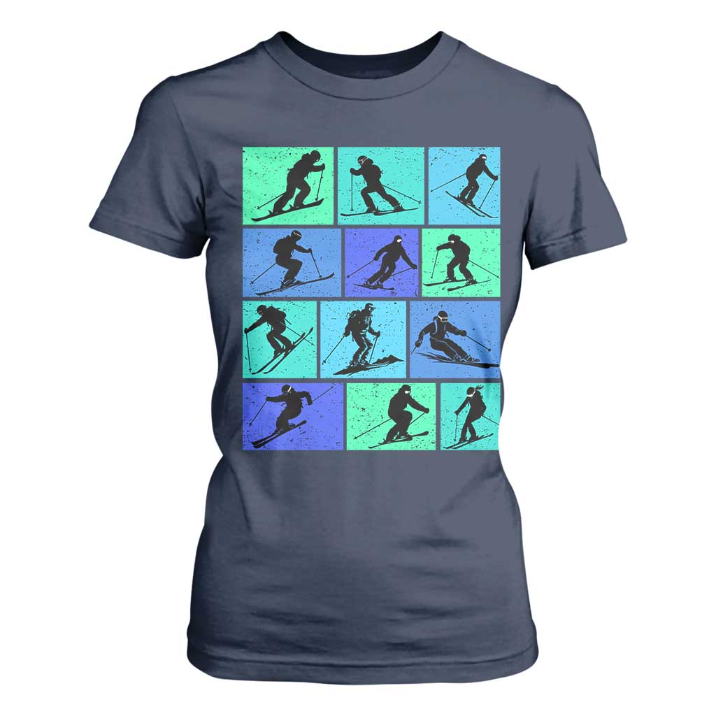 Skiing T Shirt For Women for Skiers Wintersport Ski Snowboard TS10 Navy Print Your Wear
