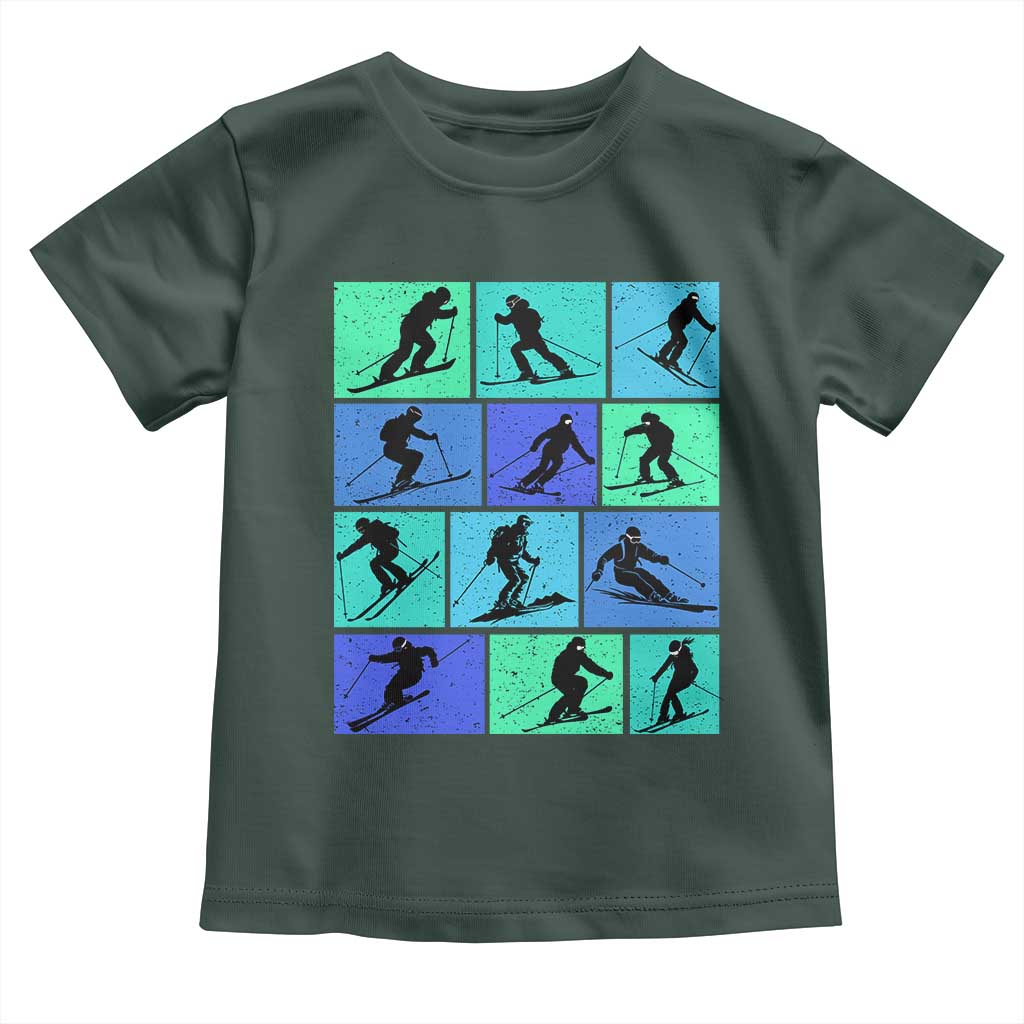 Skiing Toddler T Shirt for Skiers Wintersport Ski Snowboard TS10 Dark Forest Green Print Your Wear