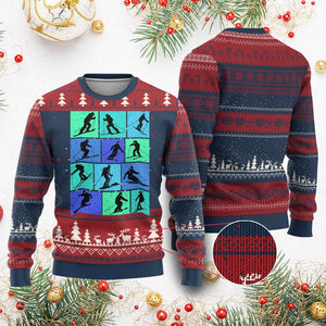 Skiing Knit Sweatshirt for Skiers Wintersport Ski Snowboard TS10 Burgundy Print Your Wear