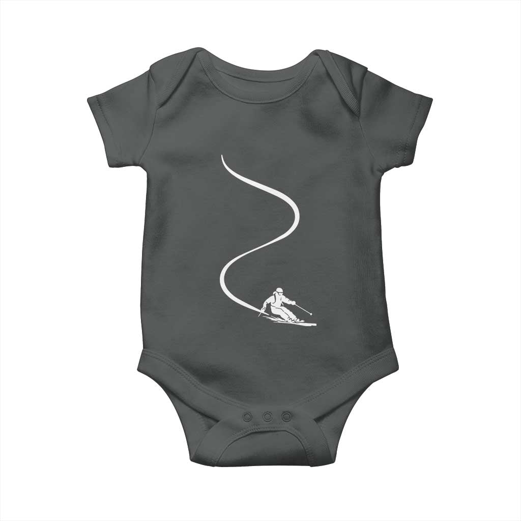 Skiing Baby Onesie Skier With Tracks In Deep Powder Snow Freeride Gift TS10 Dark Heather Print Your Wear