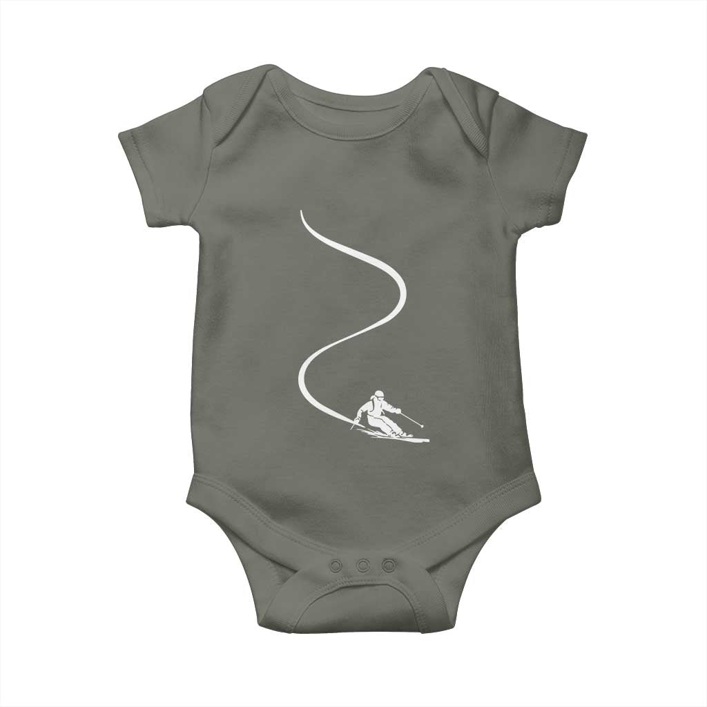 Skiing Baby Onesie Skier With Tracks In Deep Powder Snow Freeride Gift TS10 Military Green Print Your Wear