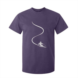 Skiing T Shirt For Kid Skier With Tracks In Deep Powder Snow Freeride Gift TS10 Purple Print Your Wear
