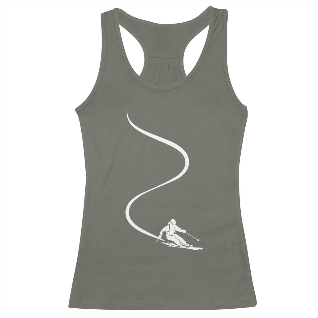 Skiing Racerback Tank Top Skier With Tracks In Deep Powder Snow Freeride Gift TS10 Military Green Print Your Wear
