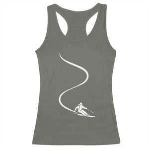 Skiing Racerback Tank Top Skier With Tracks In Deep Powder Snow Freeride Gift TS10 Military Green Print Your Wear