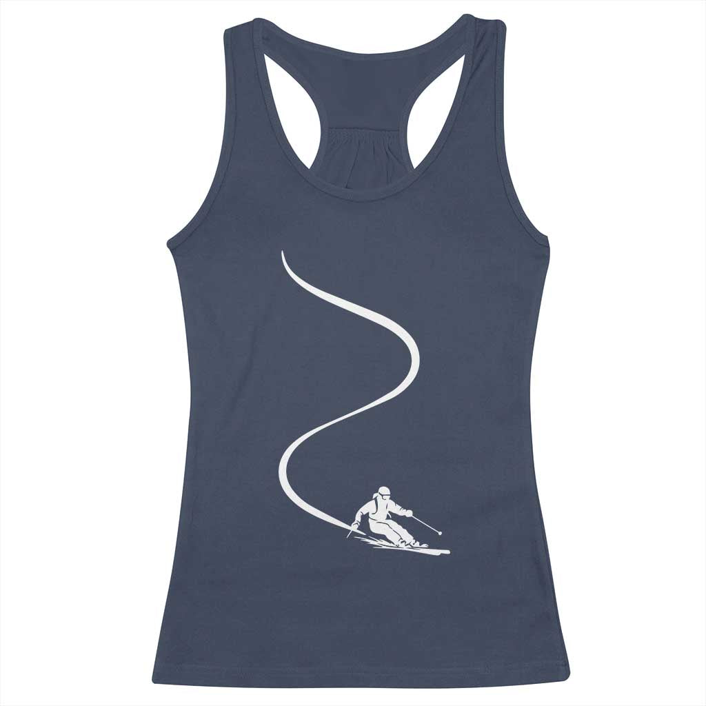 Skiing Racerback Tank Top Skier With Tracks In Deep Powder Snow Freeride Gift TS10 Navy Print Your Wear