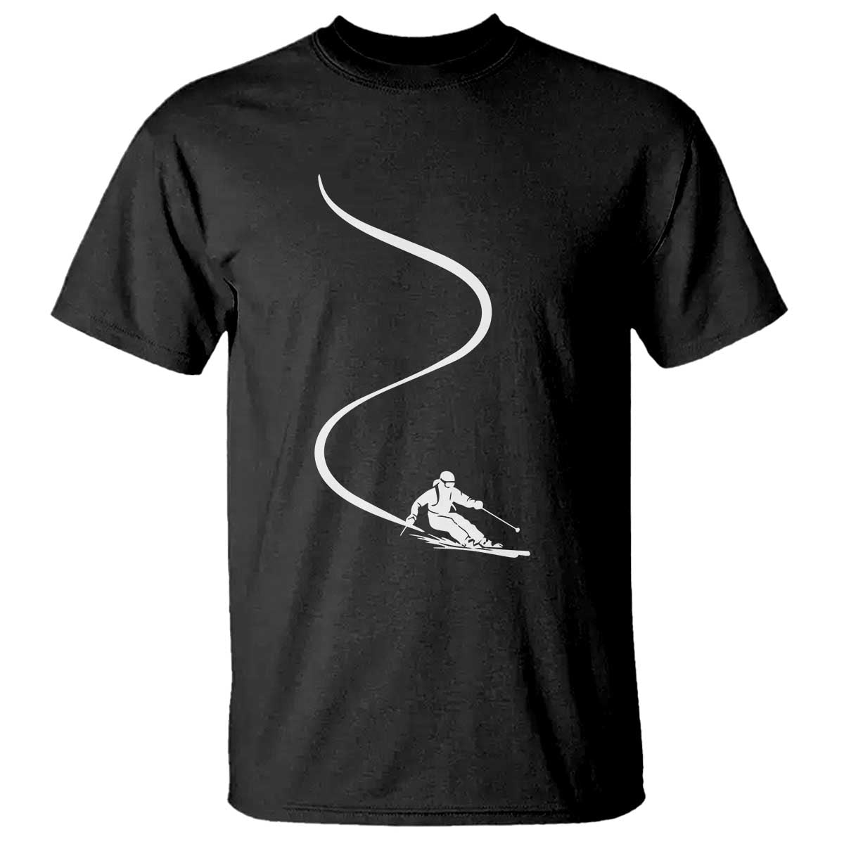 Skiing T Shirt Skier With Tracks In Deep Powder Snow Freeride Gift TS10 Black Print Your Wear