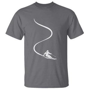 Skiing T Shirt Skier With Tracks In Deep Powder Snow Freeride Gift TS10 Charcoal Print Your Wear