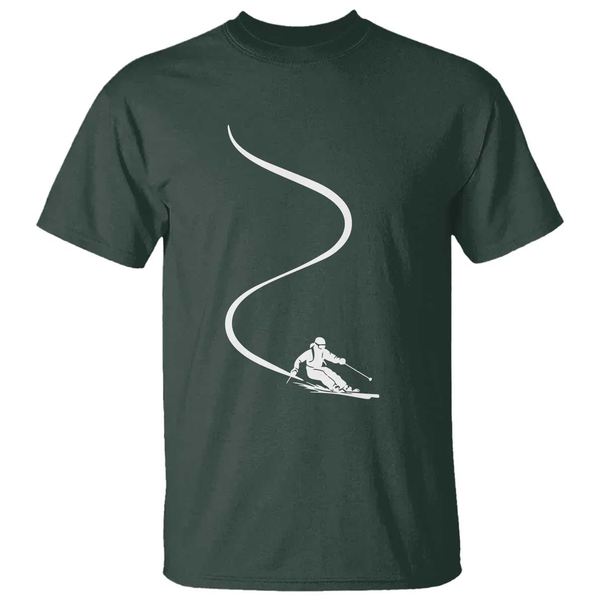 Skiing T Shirt Skier With Tracks In Deep Powder Snow Freeride Gift TS10 Dark Forest Green Print Your Wear