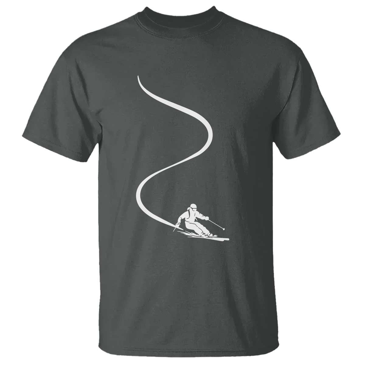 Skiing T Shirt Skier With Tracks In Deep Powder Snow Freeride Gift TS10 Dark Heather Print Your Wear