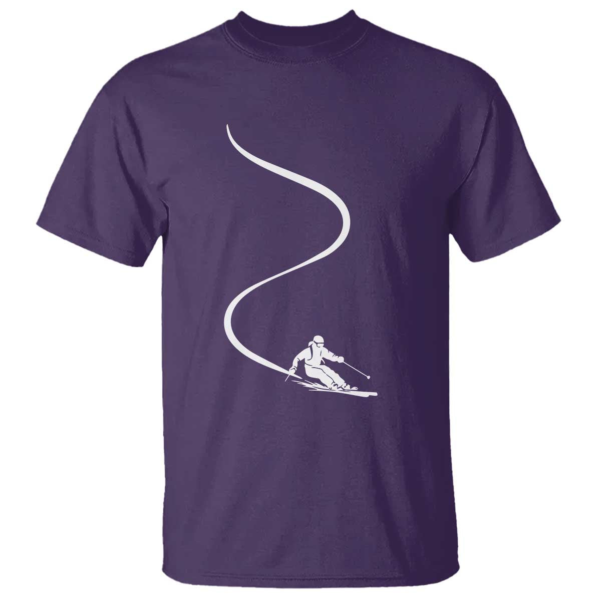Skiing T Shirt Skier With Tracks In Deep Powder Snow Freeride Gift TS10 Purple Print Your Wear