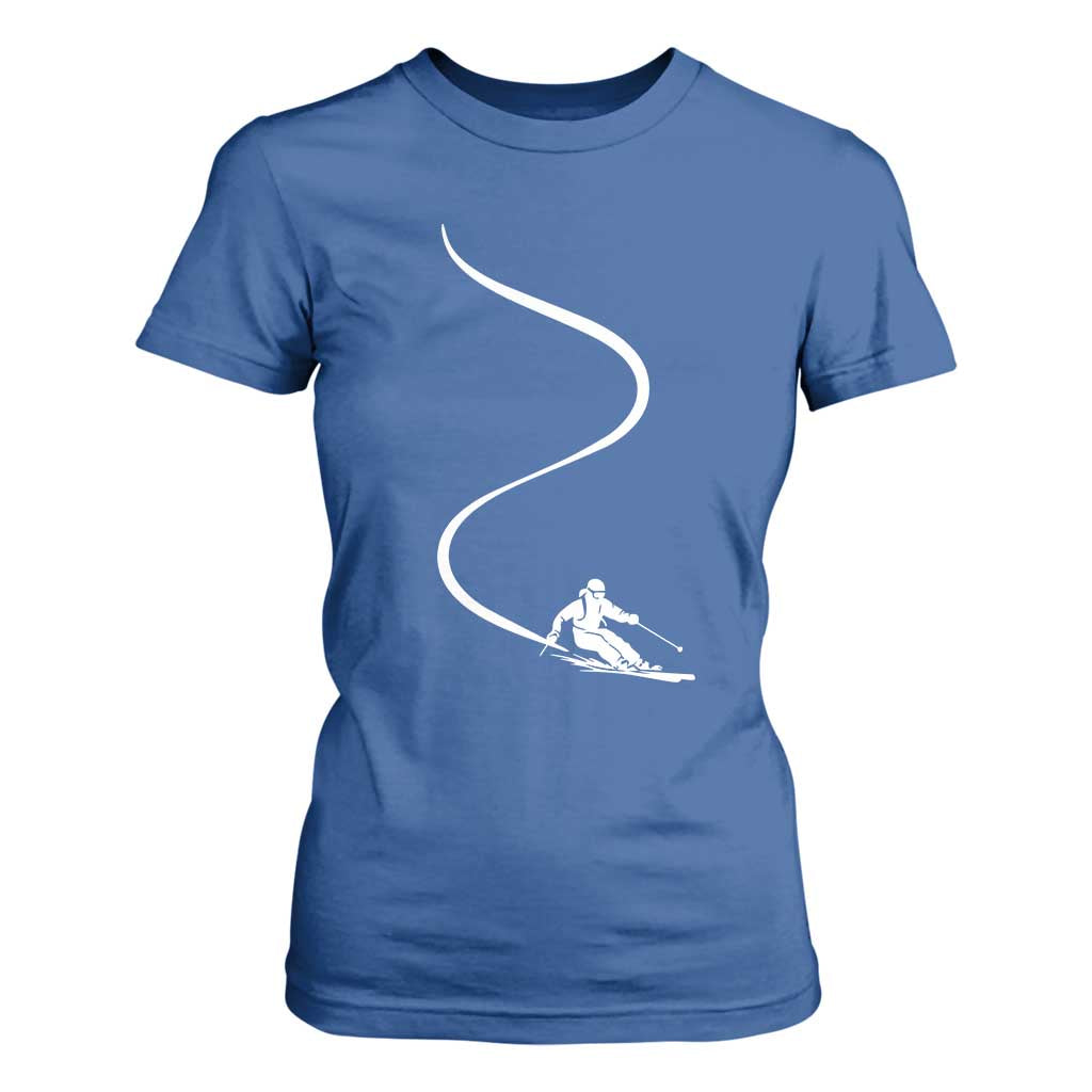 Skiing T Shirt For Women Skier With Tracks In Deep Powder Snow Freeride Gift TS10 Royal Blue Print Your Wear