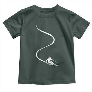 Skiing Toddler T Shirt Skier With Tracks In Deep Powder Snow Freeride Gift TS10 Dark Forest Green Print Your Wear
