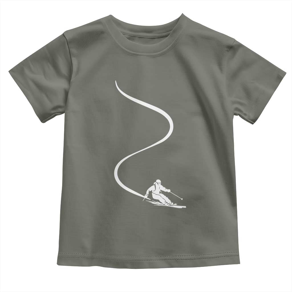 Skiing Toddler T Shirt Skier With Tracks In Deep Powder Snow Freeride Gift TS10 Military Green Print Your Wear