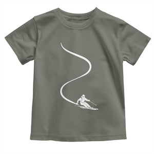 Skiing Toddler T Shirt Skier With Tracks In Deep Powder Snow Freeride Gift TS10 Military Green Print Your Wear