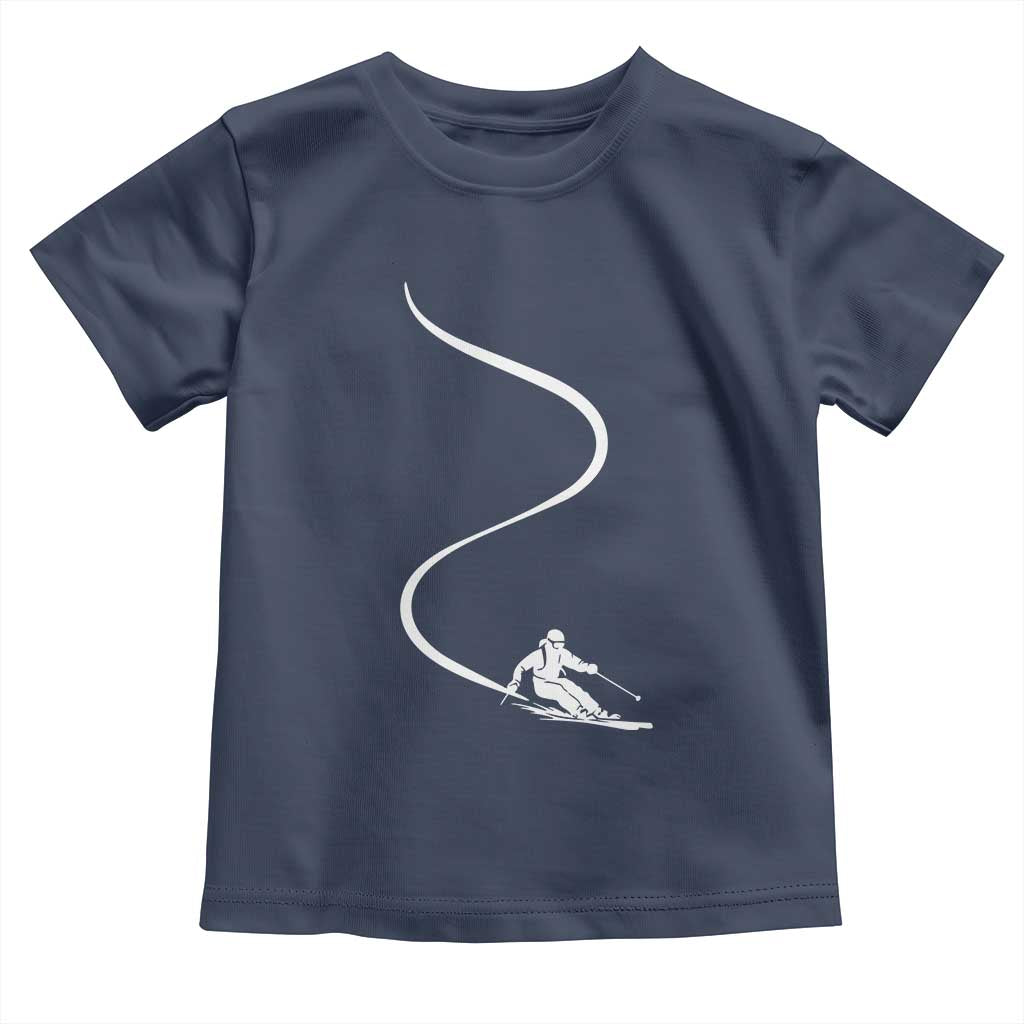 Skiing Toddler T Shirt Skier With Tracks In Deep Powder Snow Freeride Gift TS10 Navy Print Your Wear